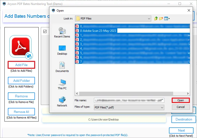 Aryson Bates Numbering Tool screenshot