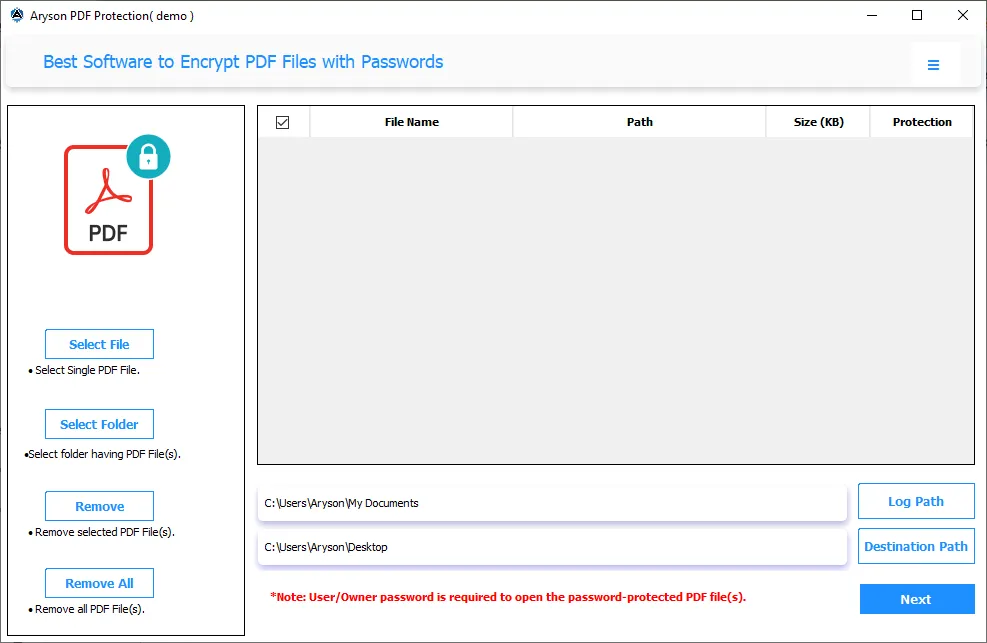 Aryson PDF Password Protection Tool