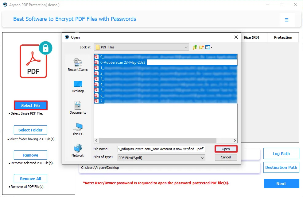 Aryson PDF Password Protection Tool