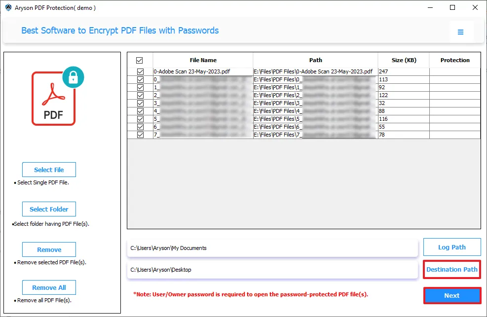 Aryson PDF Password Protection Tool